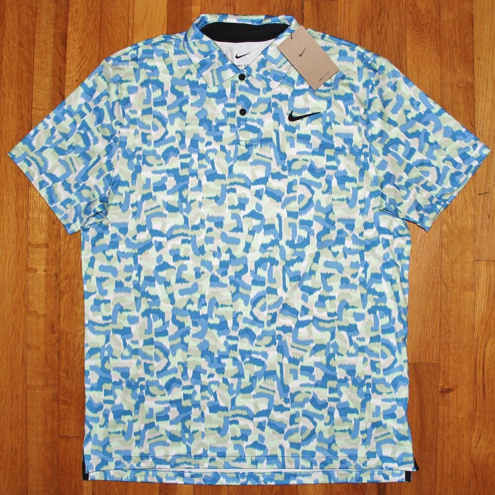 Nike Dri-Fit Tour Confetti Golf Polo Shirt Mens M XL Blue Green White